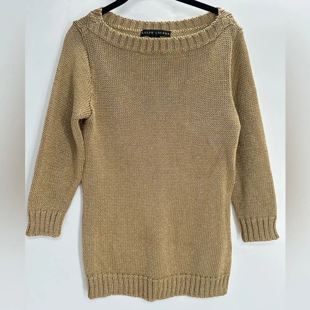 VTG Ralph Lauren Women’s Gold Metallic  Cable knit Sweater Black Label Size L